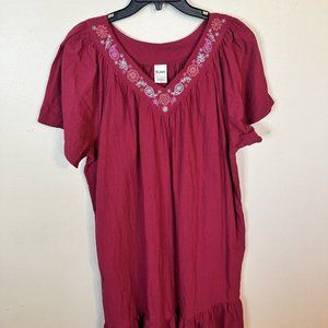 Vintage Blair Womens MuMu Housedress Loungewear Red Embroidered XL Midi Cotton